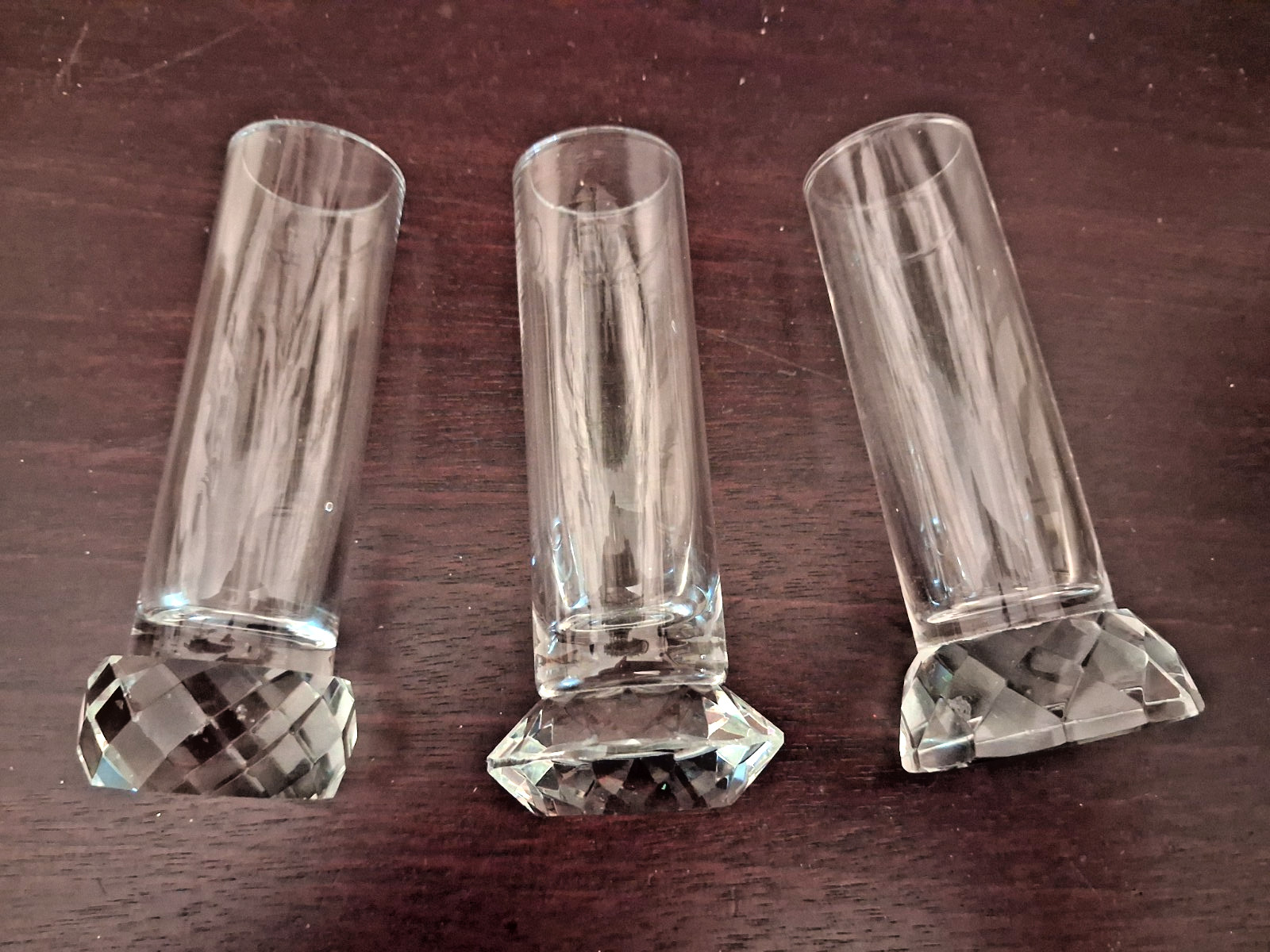Set of 3 Vintage Cut Crystal Tall Shot Glasses Each Different