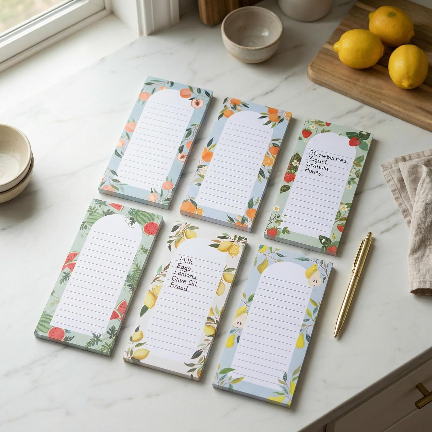 Beautiful Magnetic Notepads for Fridge - Set of 6 Modern Note Pads with Lined...