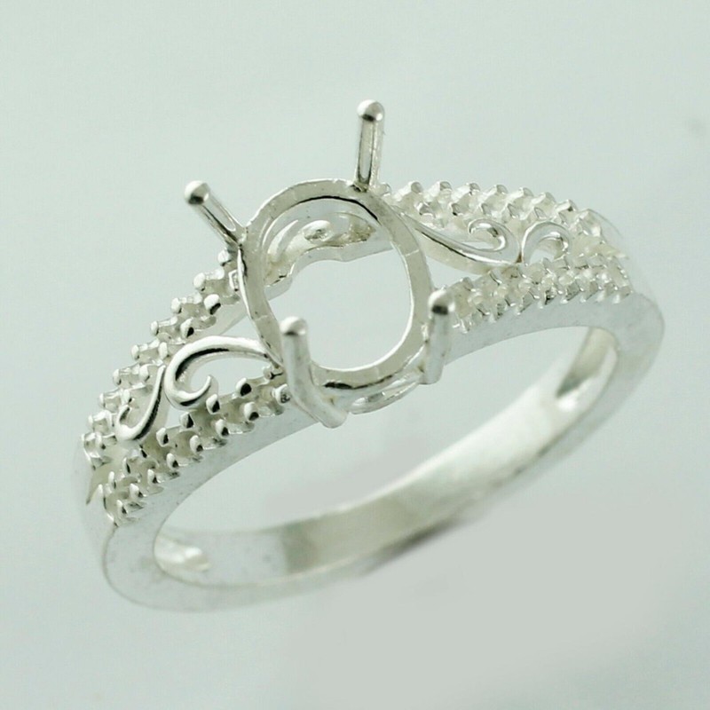 925 Sterling Silver 6x8mm Oval Semi Mount Solitaire Ring For Wedding Ring
