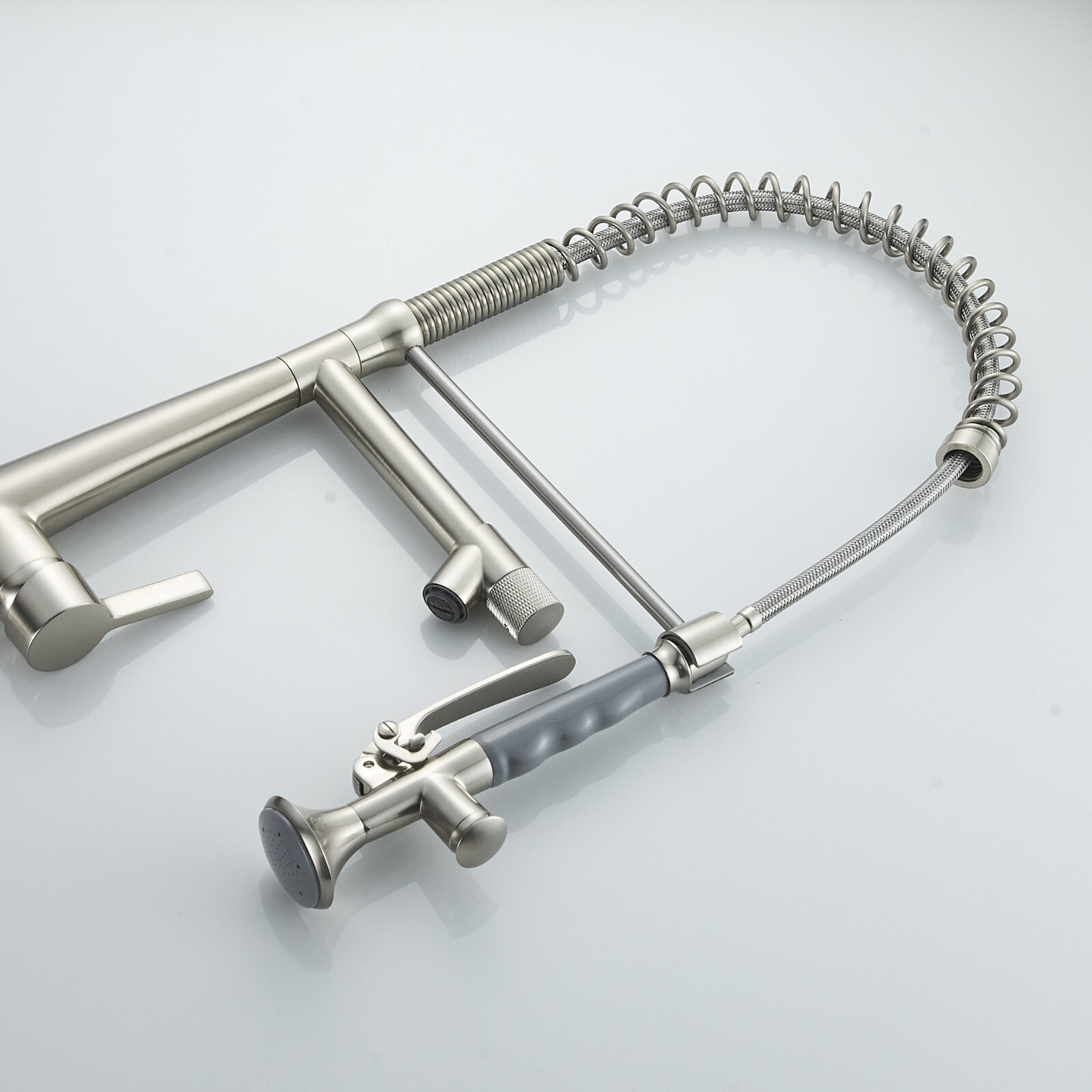 Brass Commercial Brushed Nickel Single Handle Spring Kitchen Faucet Pull Down