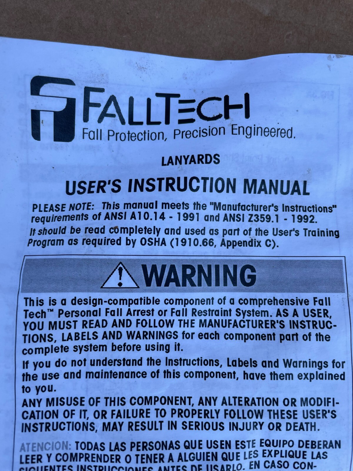 Falltech Fall Protaction 4' Positioning Rope Restraint Lanyard #8154