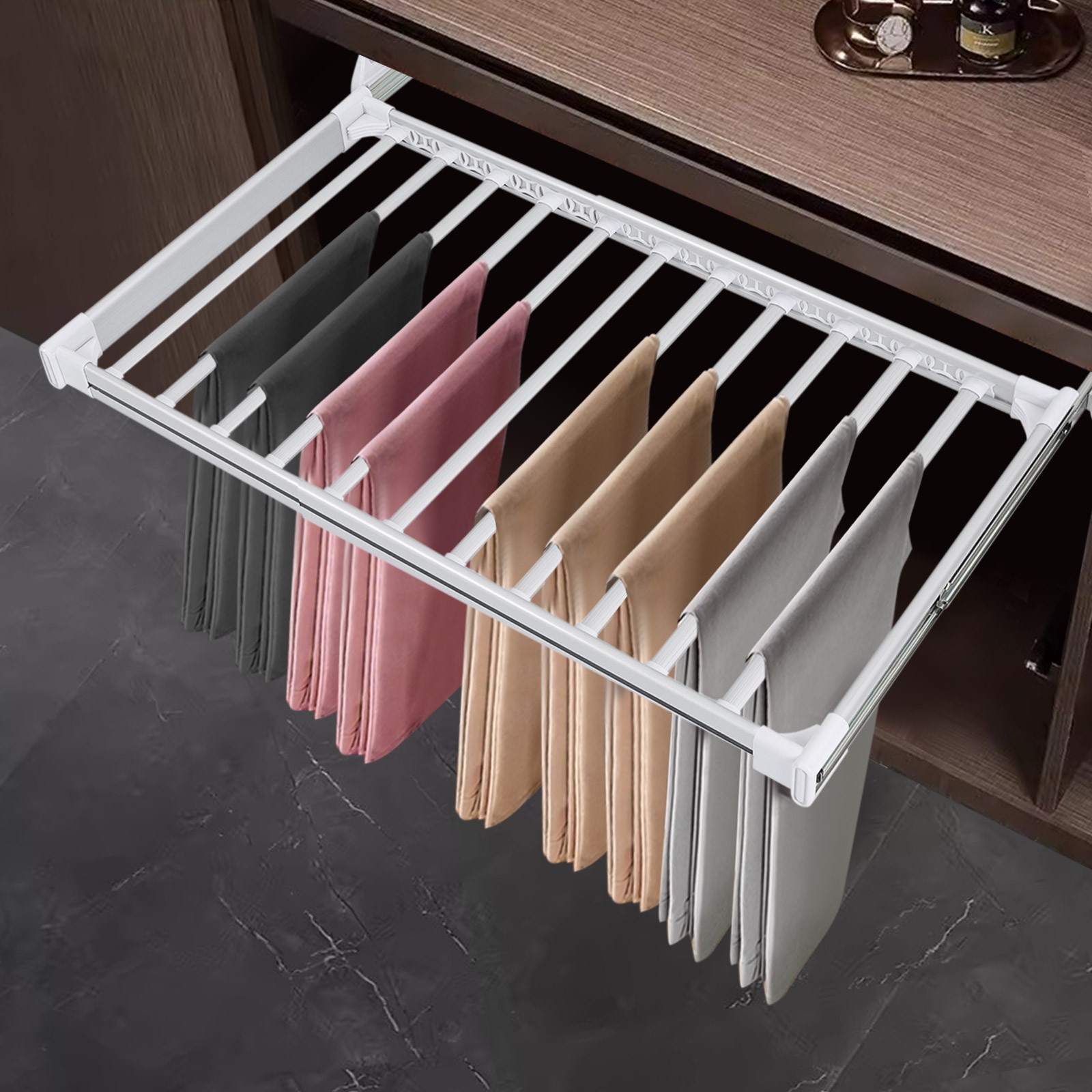 Pull Out Pants Rack Pants Hanger Bar 11-Bar Metal Pull Out Trousers Rack Clothes