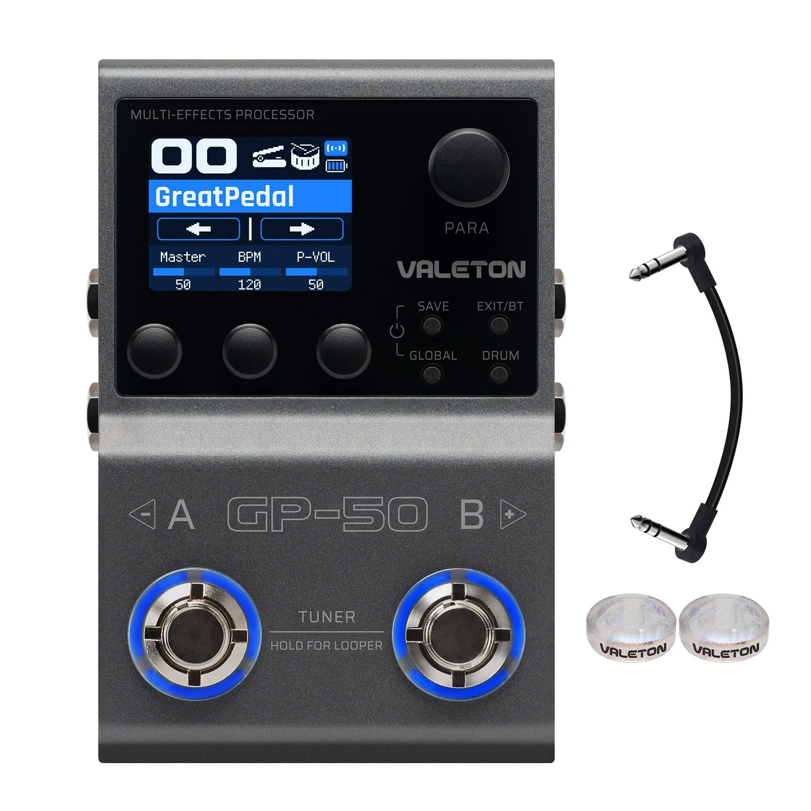 Valeton GP-50 Multi-Effects Processor | NAM & IR Loader with 100+ HD black