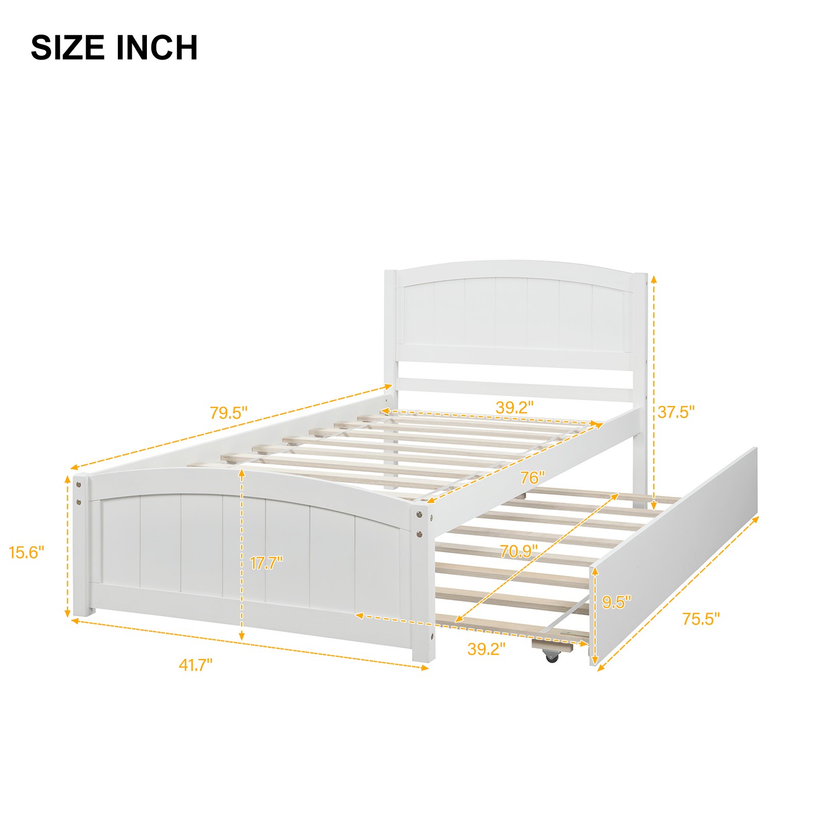 Twin size Platform Bed with Trundle White