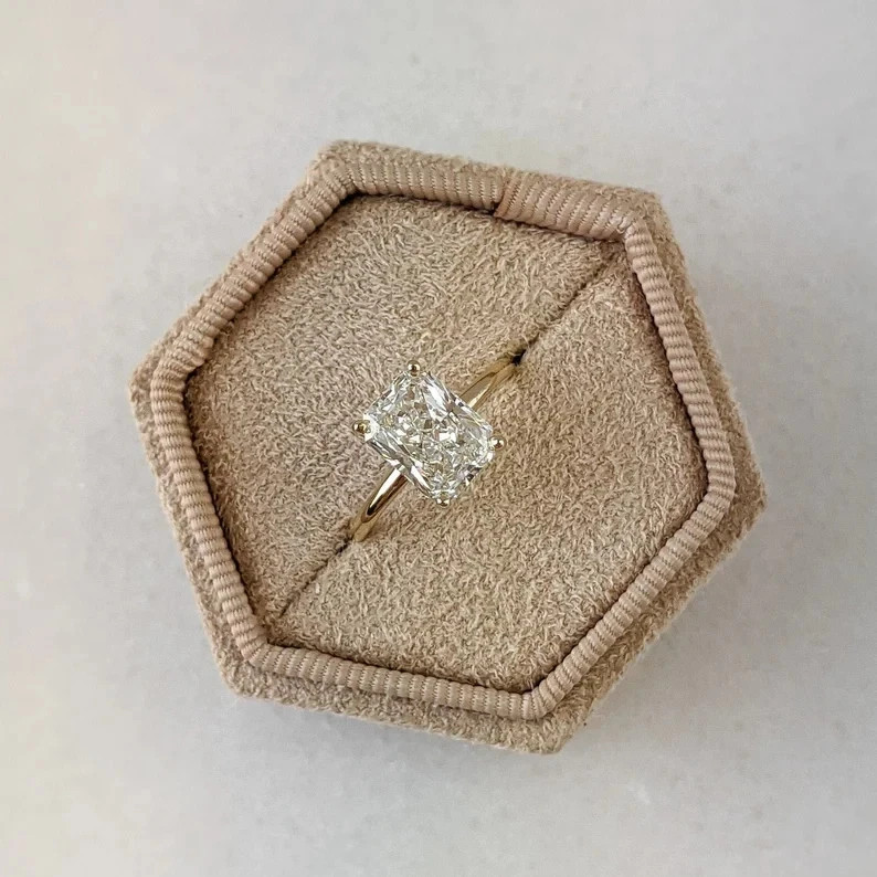 3.20 Ct White Moissanite Radiant Cut Prong Engagement Ring 14K Yellow Gold FN