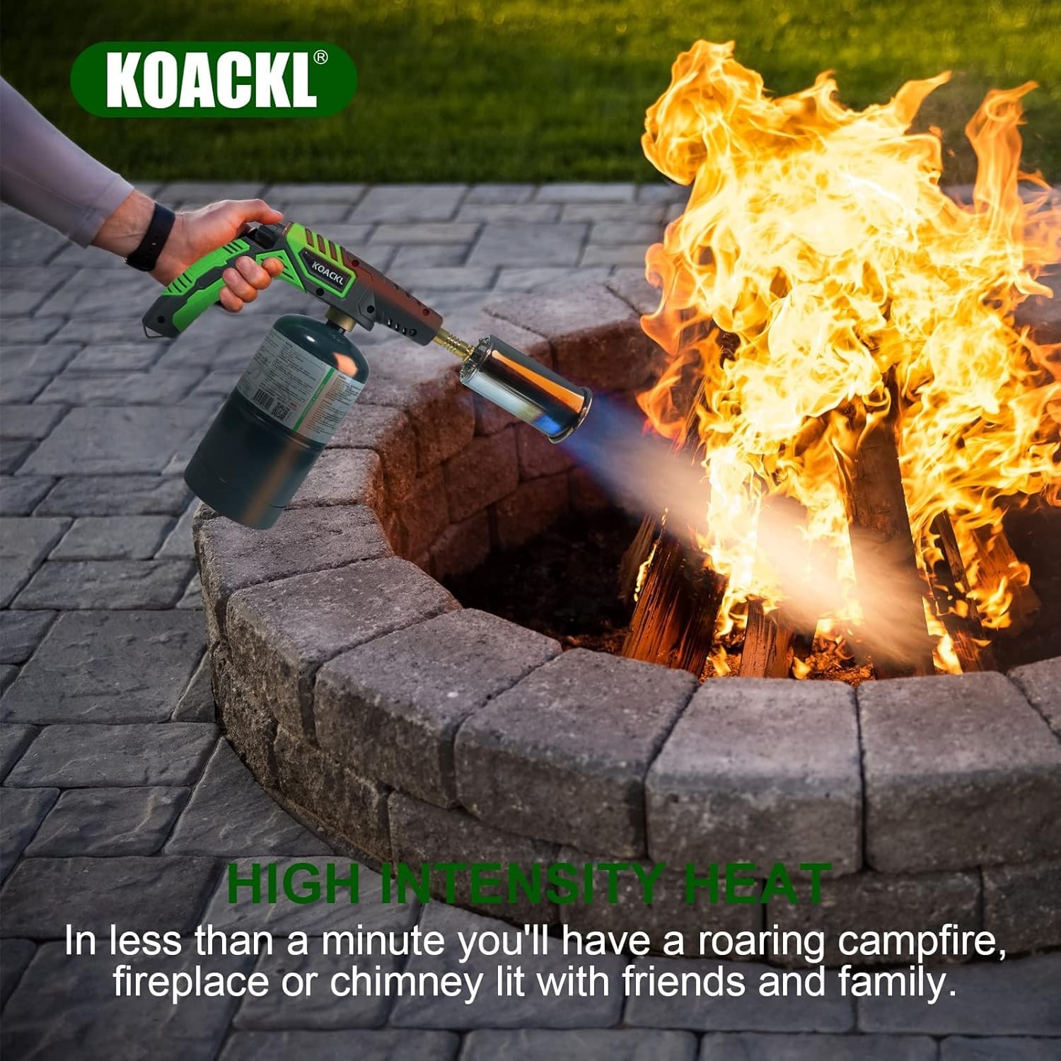 Powerful Propane Torch Head, Campfire Starter, Charcoal Medium, Green