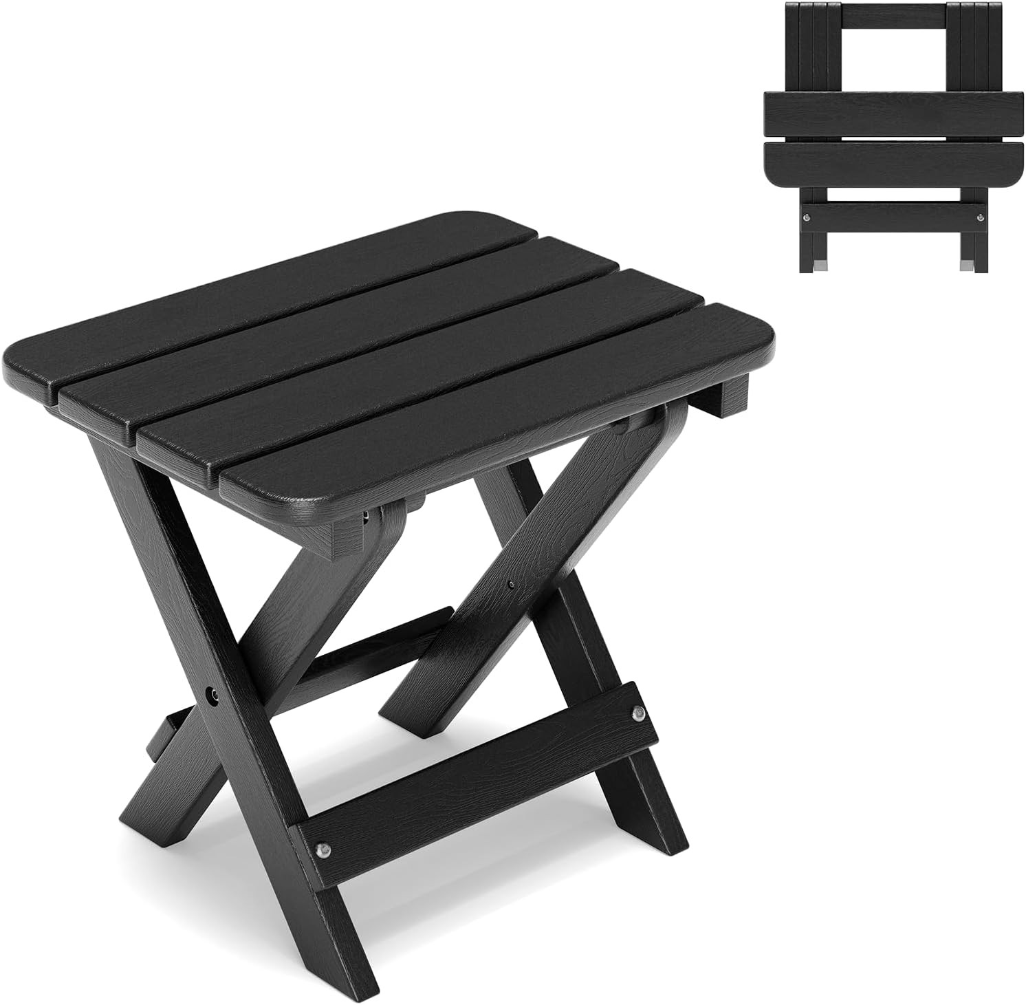 Folding Outdoor Side Table, Compact HDPE Patio Table, Black