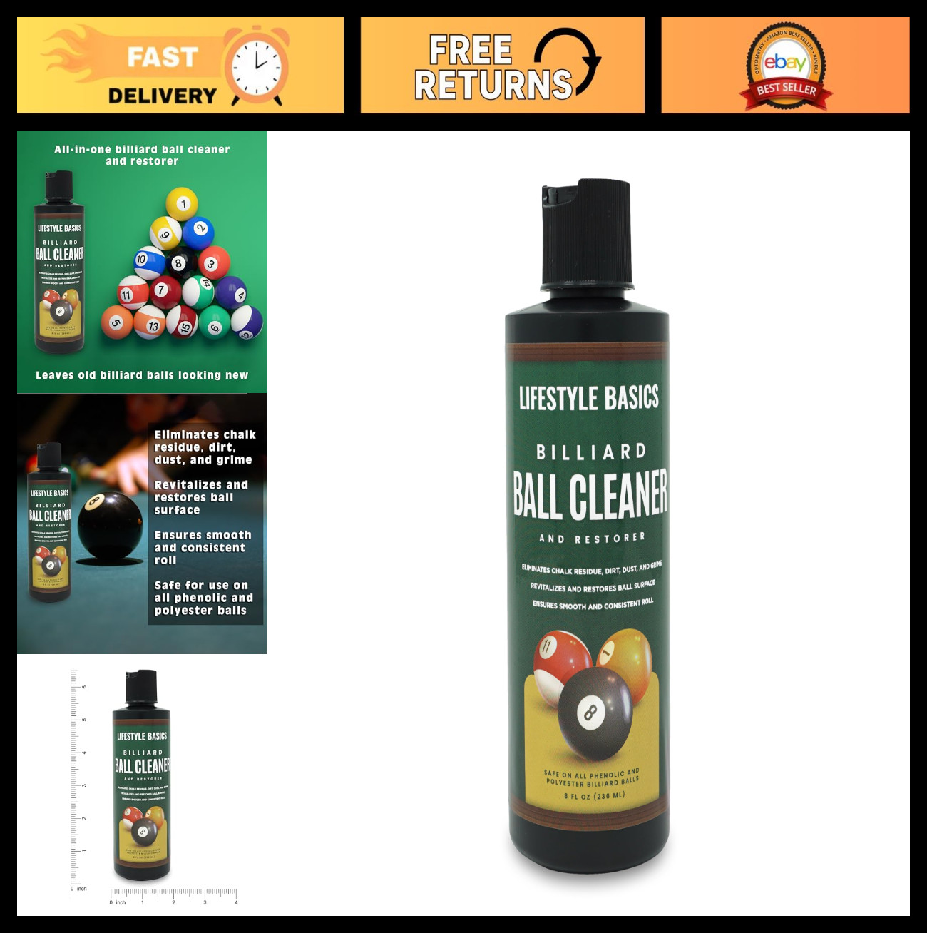 All-in-One Pool Ball Cleaner & Restorer Polish | Removes Chalk, Dust & Grime