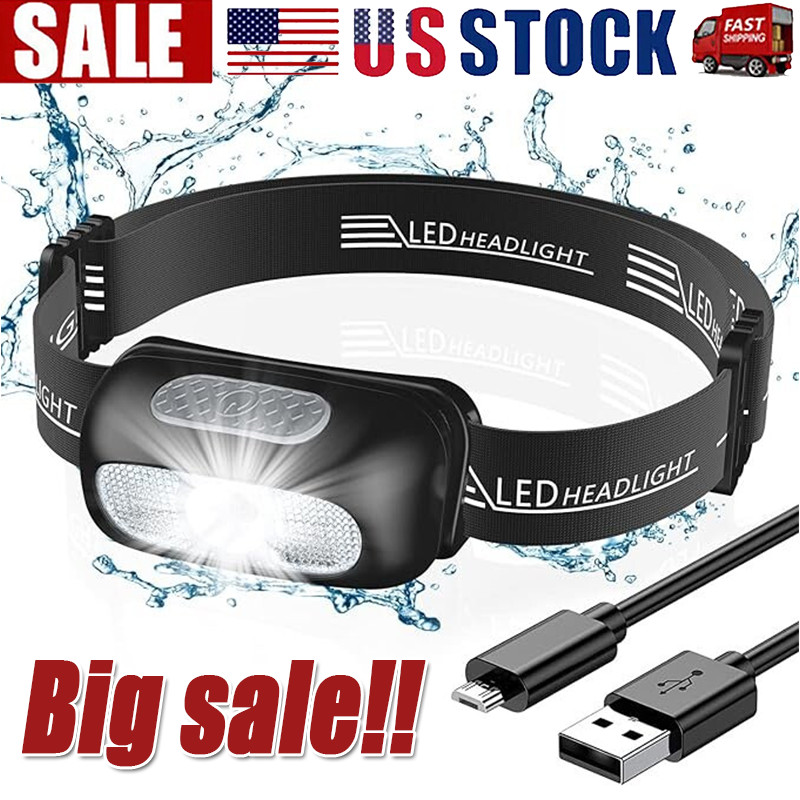 LED Headlamp USB Rechargeable Flashlight Waterproof Head Lamp Torch Camping USA