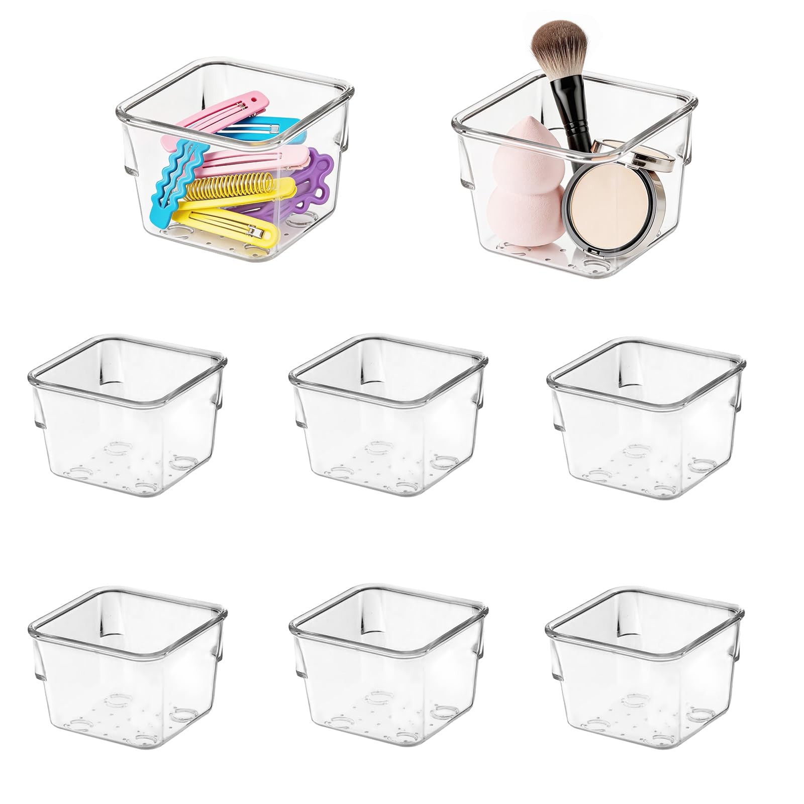 8 PCS Stackable Clear Drawer Organizers, 3" x 3" x 2" Square Trays, Small Mak...