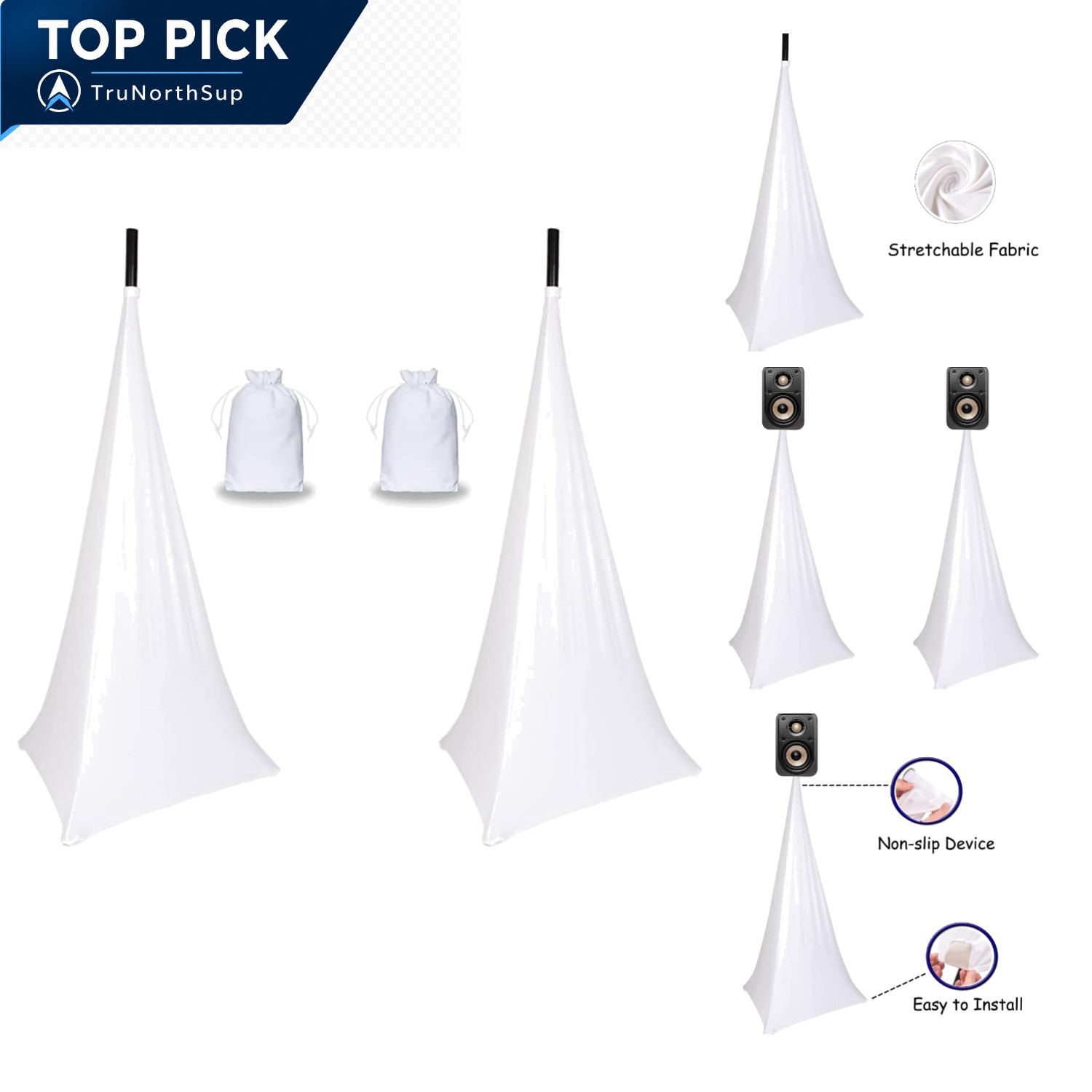 Speaker Stand Cover Tripod Skirt 360 Degree White Two Pack for DJ Weddings Ev...
