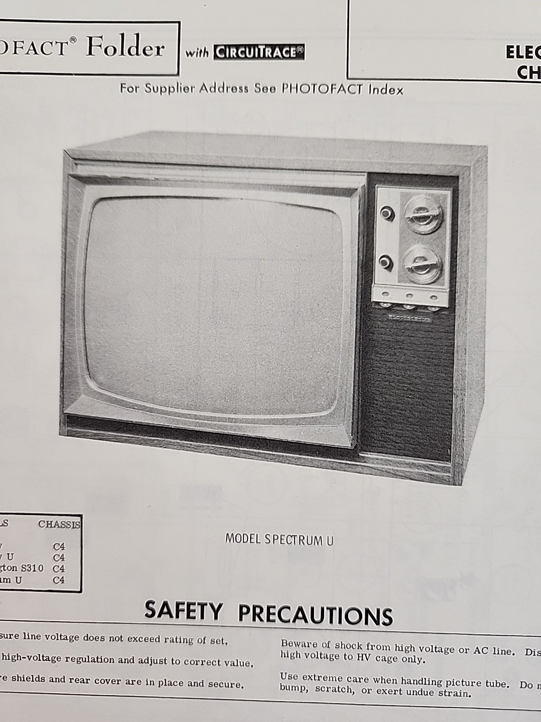 Sams Photofact Repair Service Parts Manual For Electrohome Chassis C4
