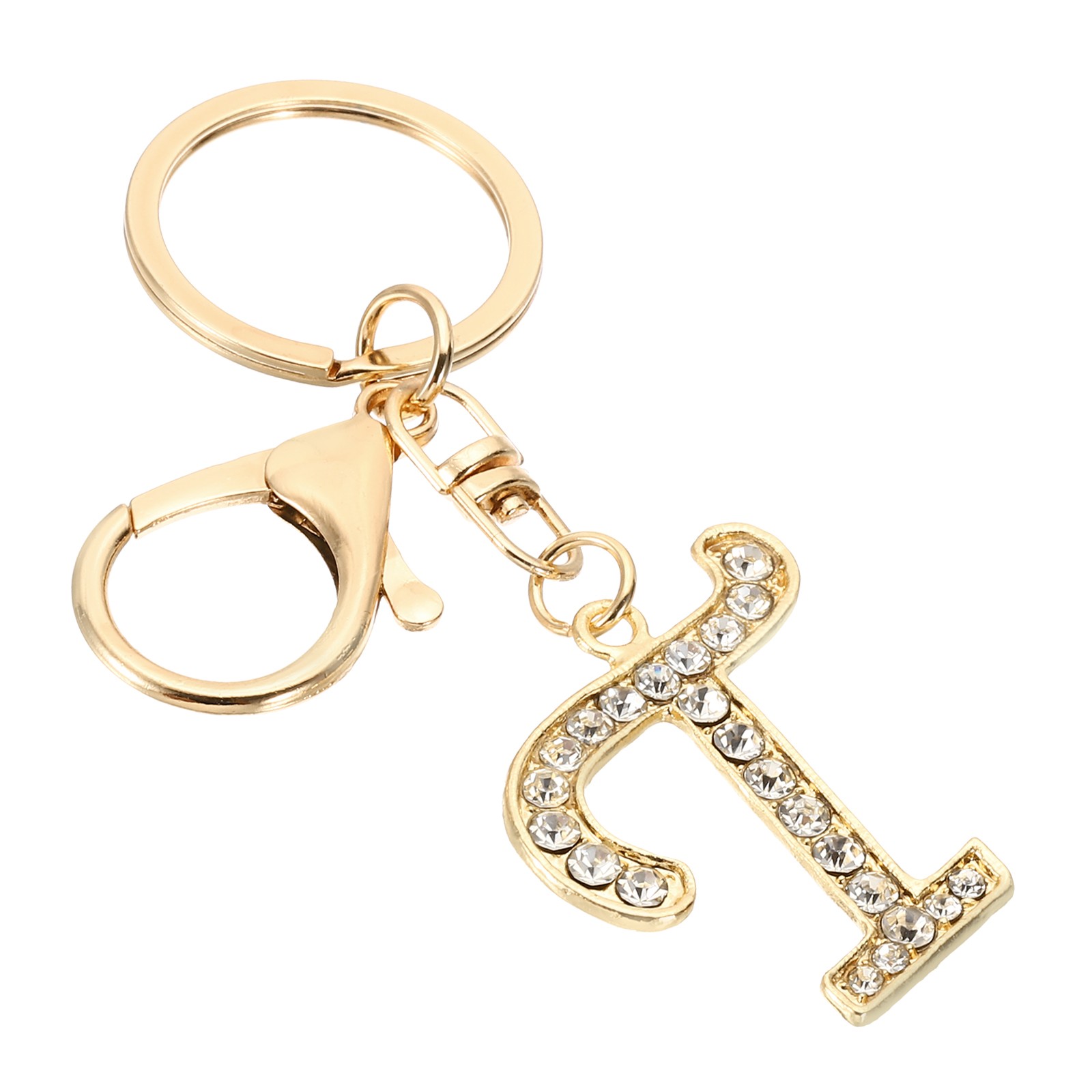 Initial Letter Keychain, Letter T Charm with Crystal Diamonds Cute, Gold Tone