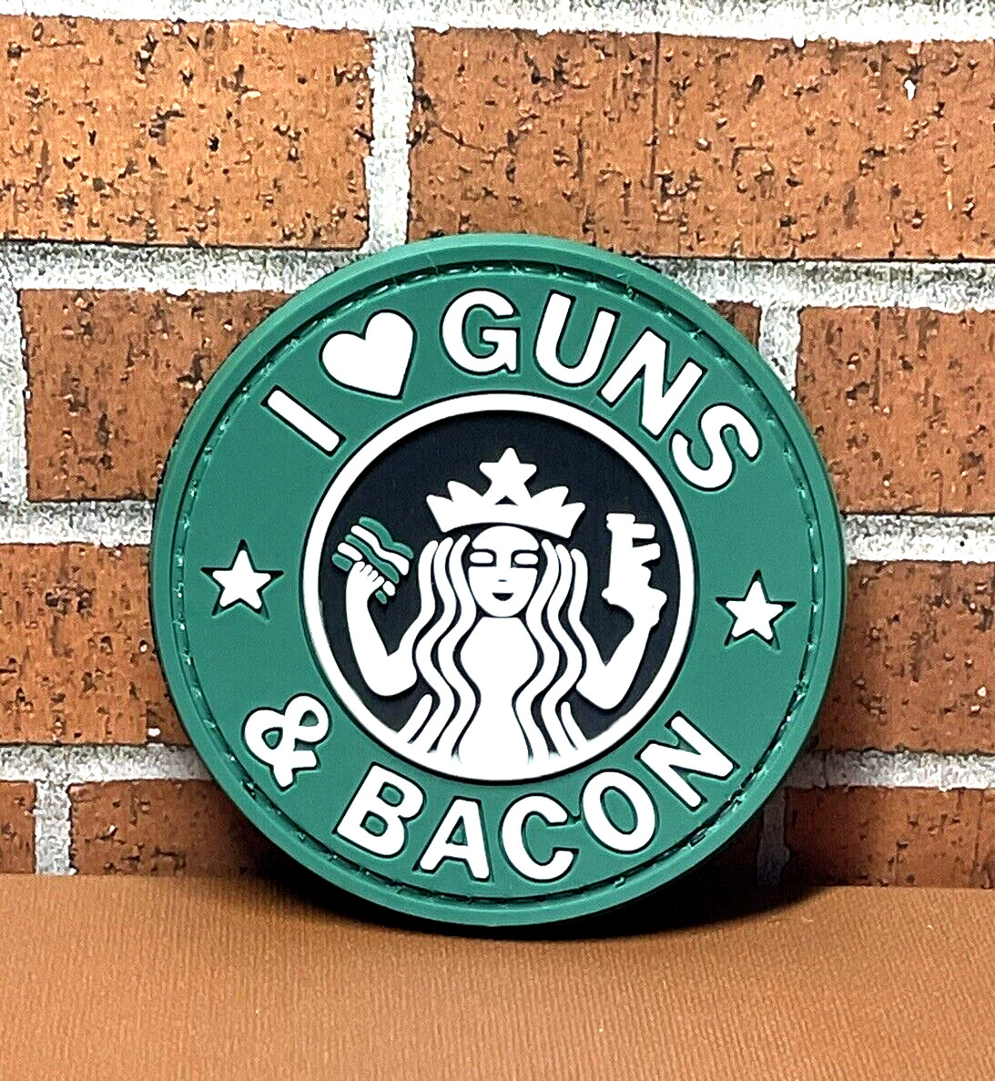 PVC Tactical Patch - I love Guns and Bacon Morale Gun Patch - Hooked Backed