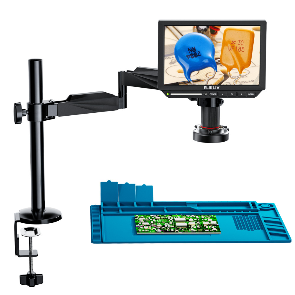Elikliv 4K Soldering Digital Microscope 2000X Flexible Arm Stand 10.1" 52MP