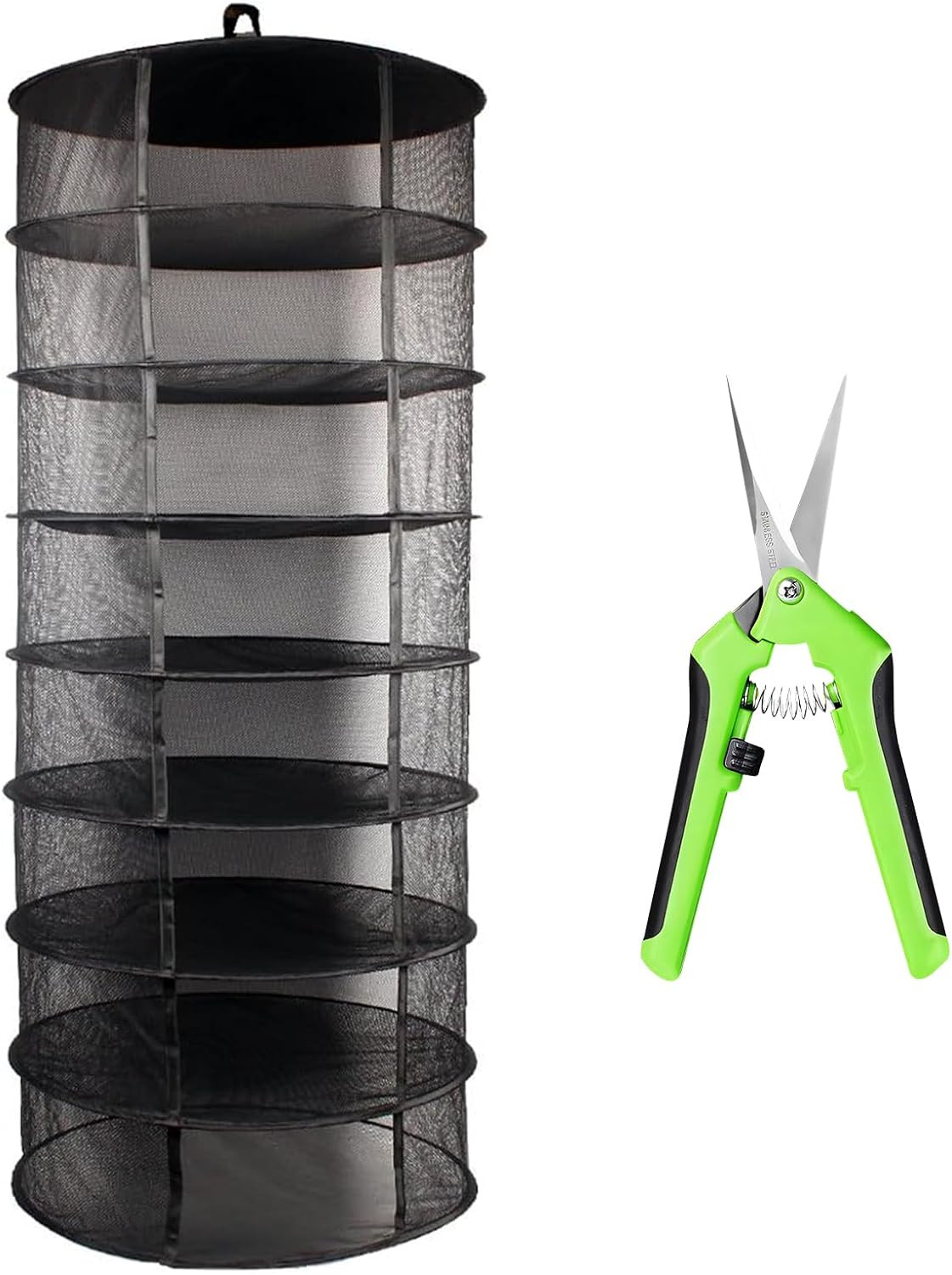 Herb Drying Rack, 2Ft Diameter 8 Tiers Hanging Mesh Drying Rack W/Garden Pruning