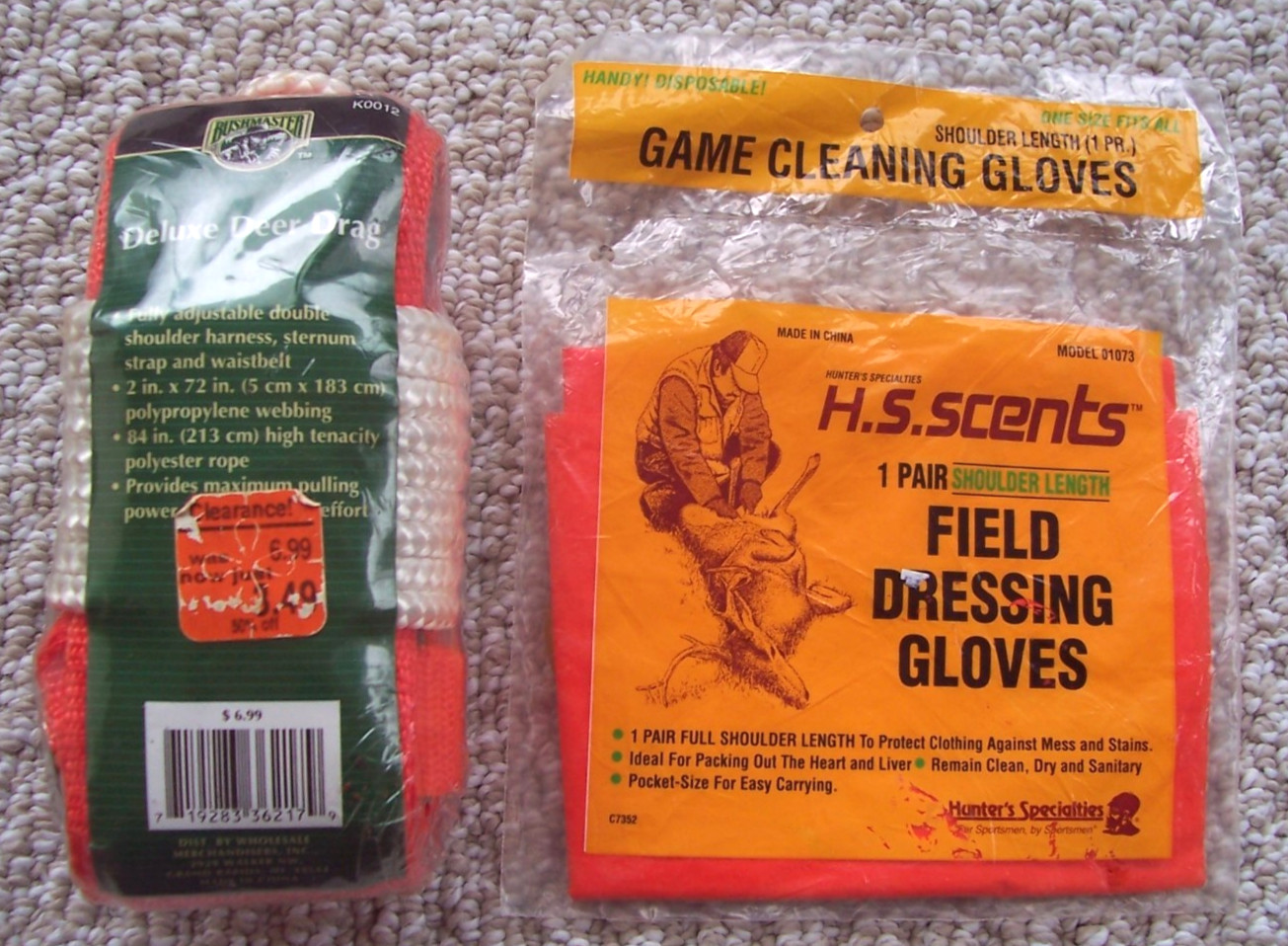 Bushmaster Deluxe Deer Drag and H.S. Scents Field Dressing Gloves Both New