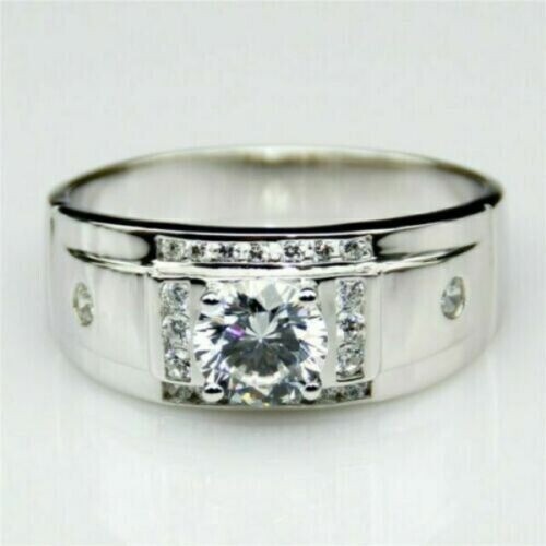 White Diamond Round 2.60 Ct Lab-Created Men's Wedding Ring 925 Sterling Silver