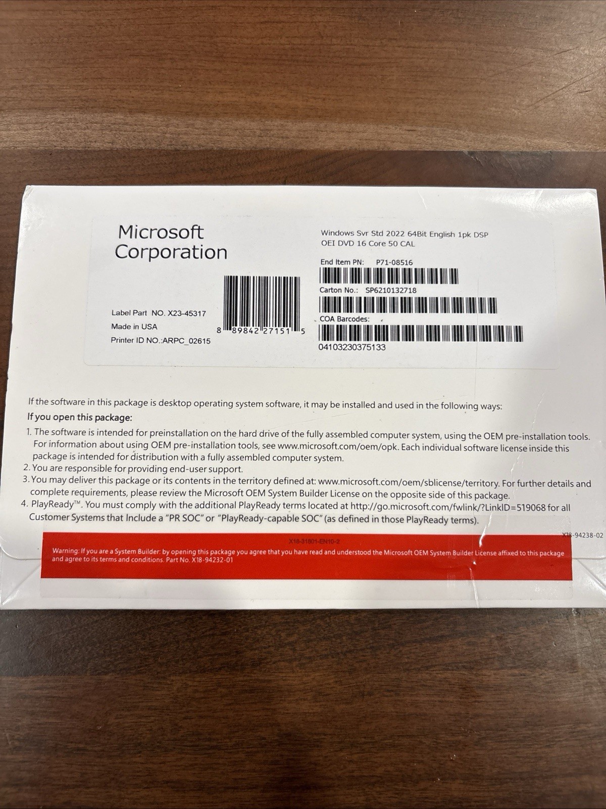 Microsoft Windows Server 2022 Standard 64Bit 16 Core-50 Cal Freeshipping