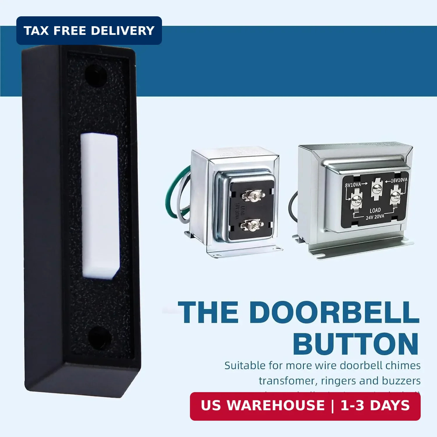 2 Pcs Lighted Doorbell Button, Wired Door Bell Push Button Replacement Door Bell