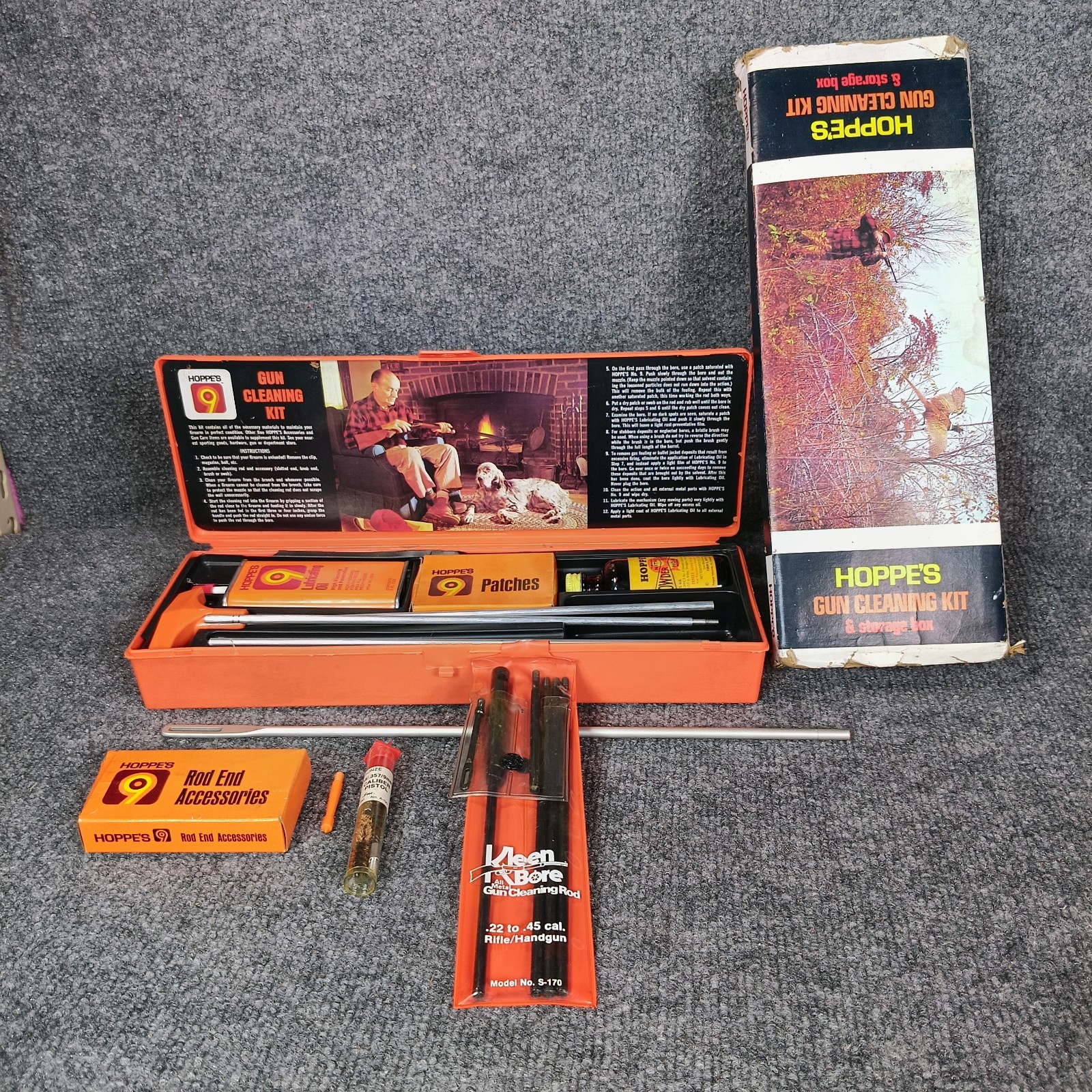 Hoppes No 9 Vintage Gun Cleaning Kit Orange Case Original Box READ