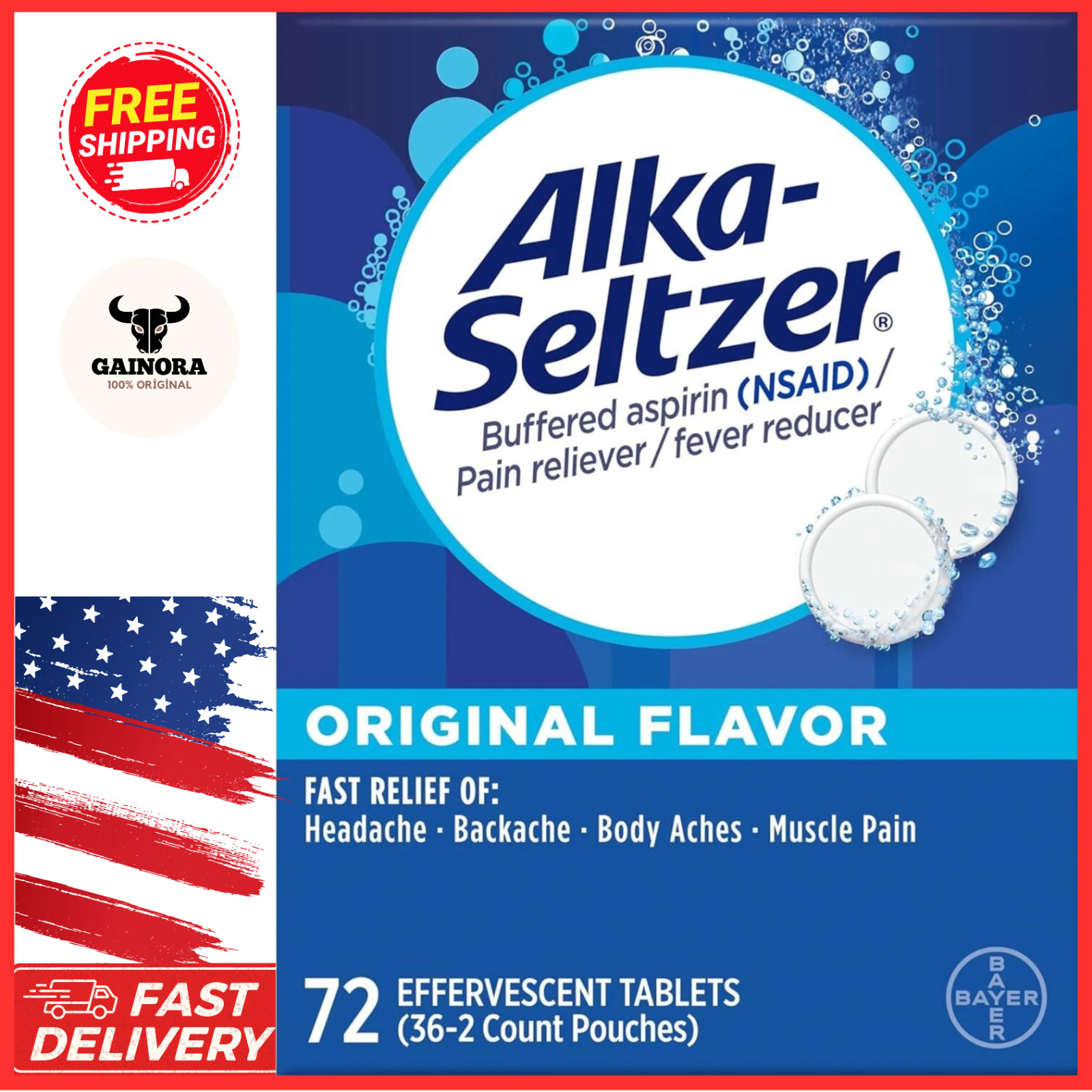 Alka-Seltzer Original Effervescent Tablets 72 Ct – Headache & Body Ache Relief !
