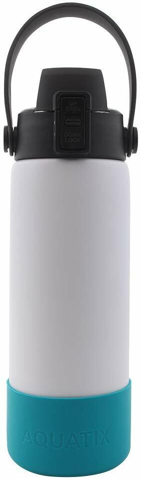 Aquatix White 21 oz Insulated FlipTop Sport Bottle w/ Silicon Boot (Turquoise)