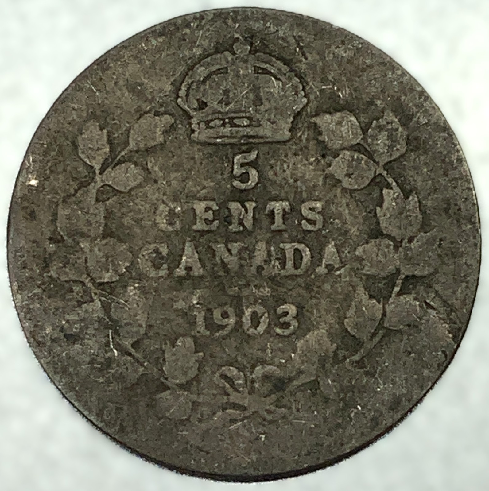 1903 Canadian .925 Silver 5 Cent Coin; Low Mintage without the H Mintmark - 4736