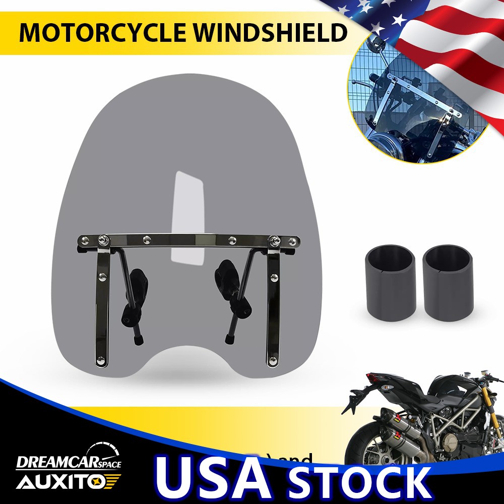 Universal 17" x 19" Smoke Motorcycle Windshield for Harley Yamaha Kawasaki Honda