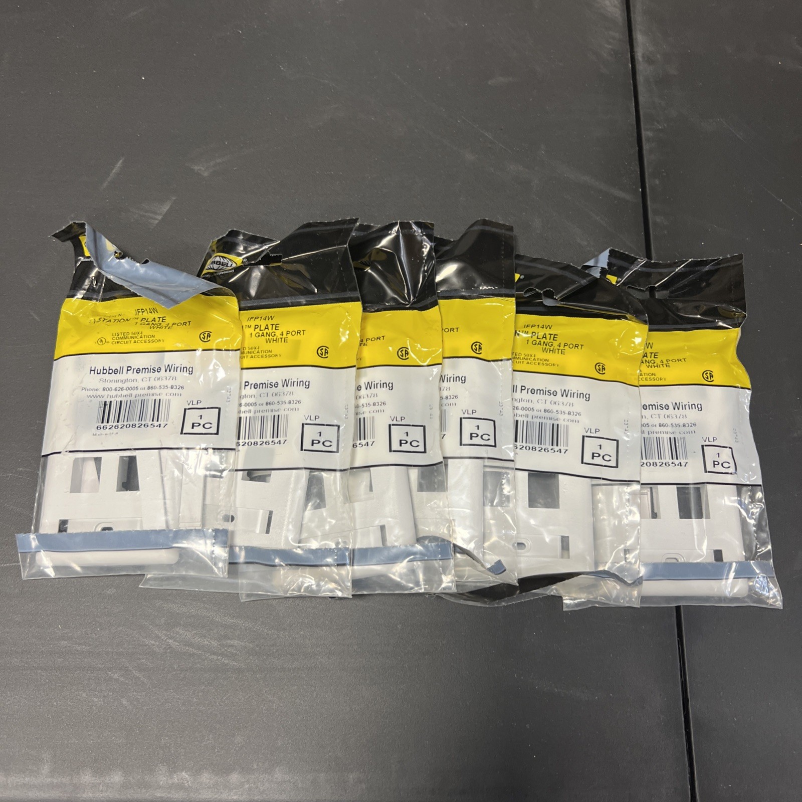 NEW LOT OF 6 HUBBELL IFP14W I-STATION PLATE 1 GANG 4 PORT WHITE