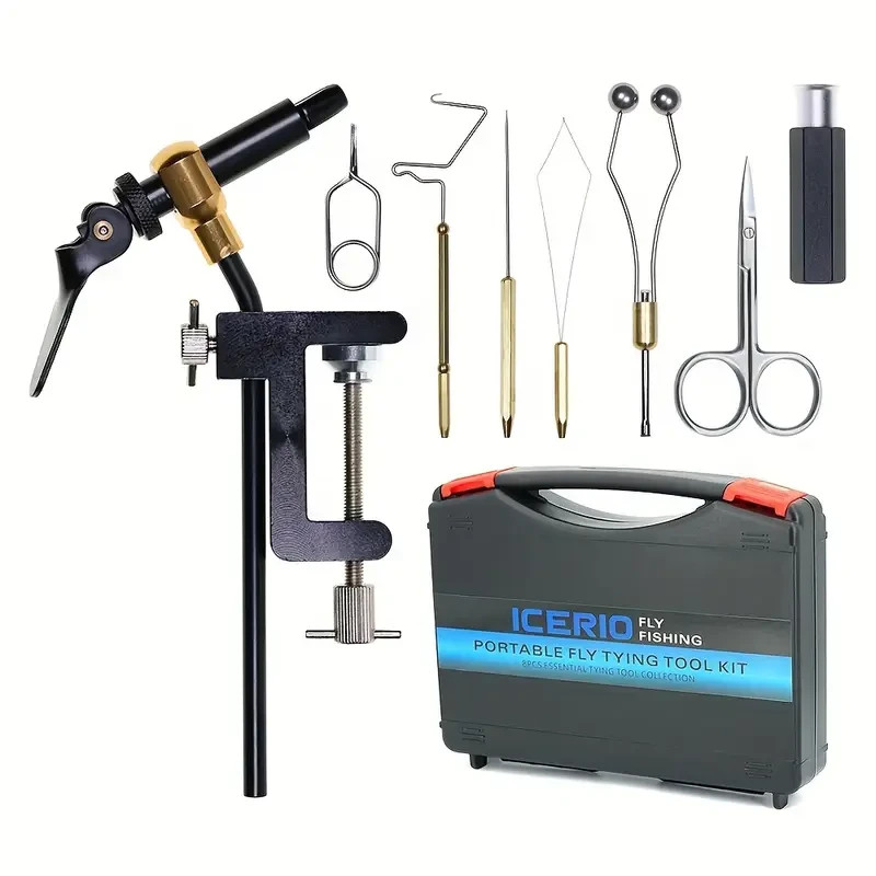 Portable Fly Tying Kit in ABS Box with 7 Tools and Travel Vice