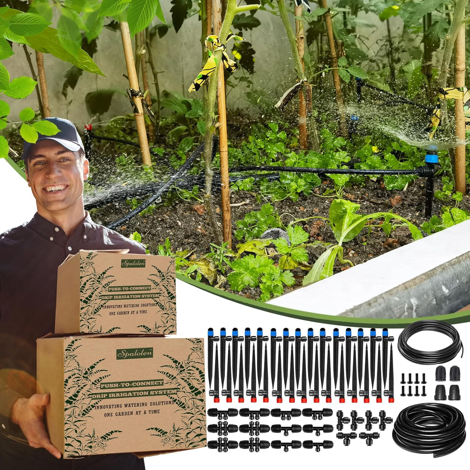 Push-To-Connect Drip Irrigation System Adjustable Irrigation System for Garden R