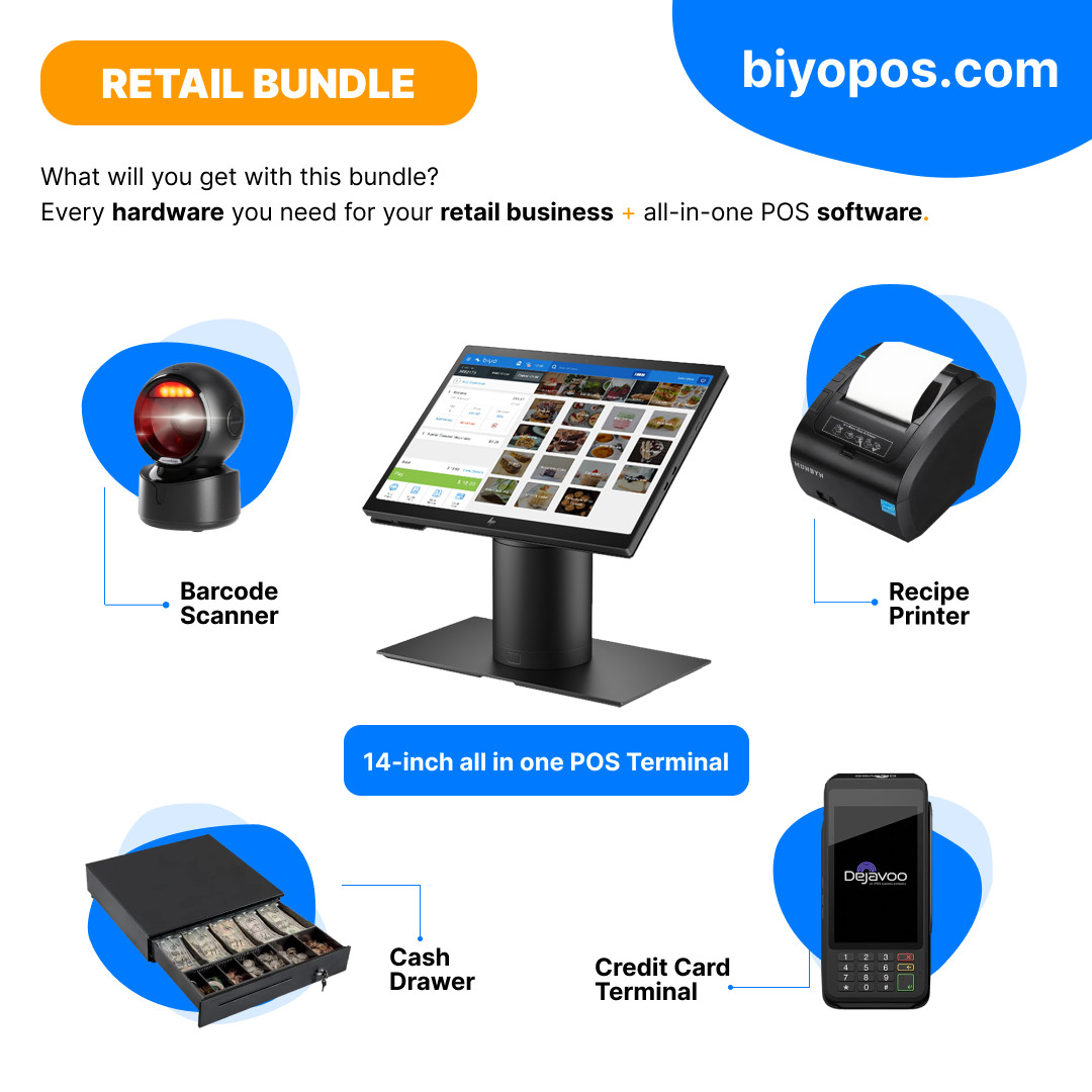 Point of Sale Bundle All-in-One POS System for Retail Business, Cash Register