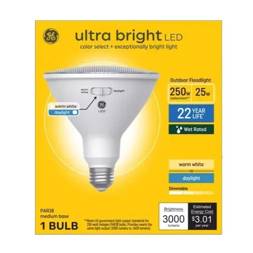 GE Ultra Bright 250w Replace 25w LED Outdoor Flood Bulbs PAR38 Wet Rated 1 bulb