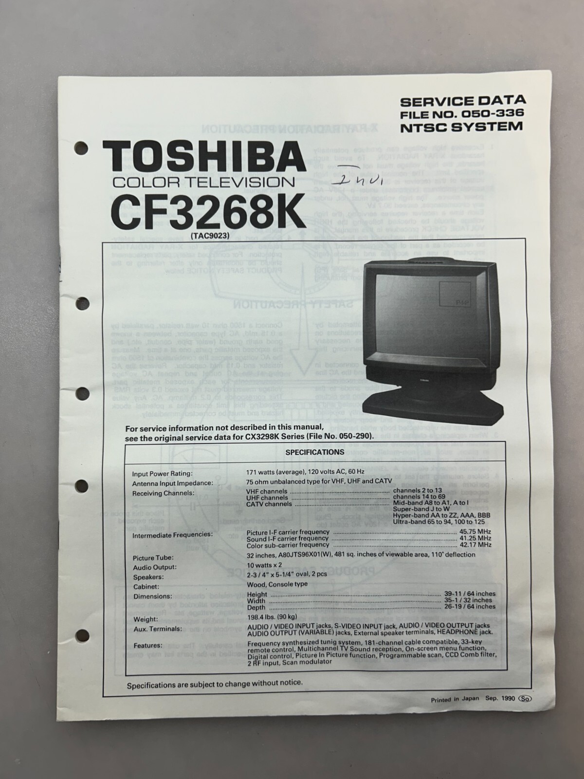 Toshiba CF3268K Original Service Manual Free Shipping