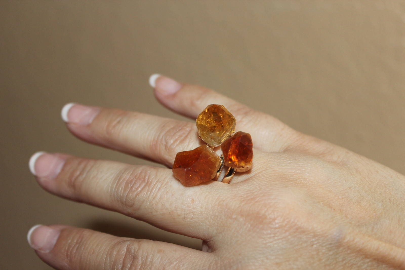 Triple Citrine Dual Hoop Adjustable Ring from Brazil R422