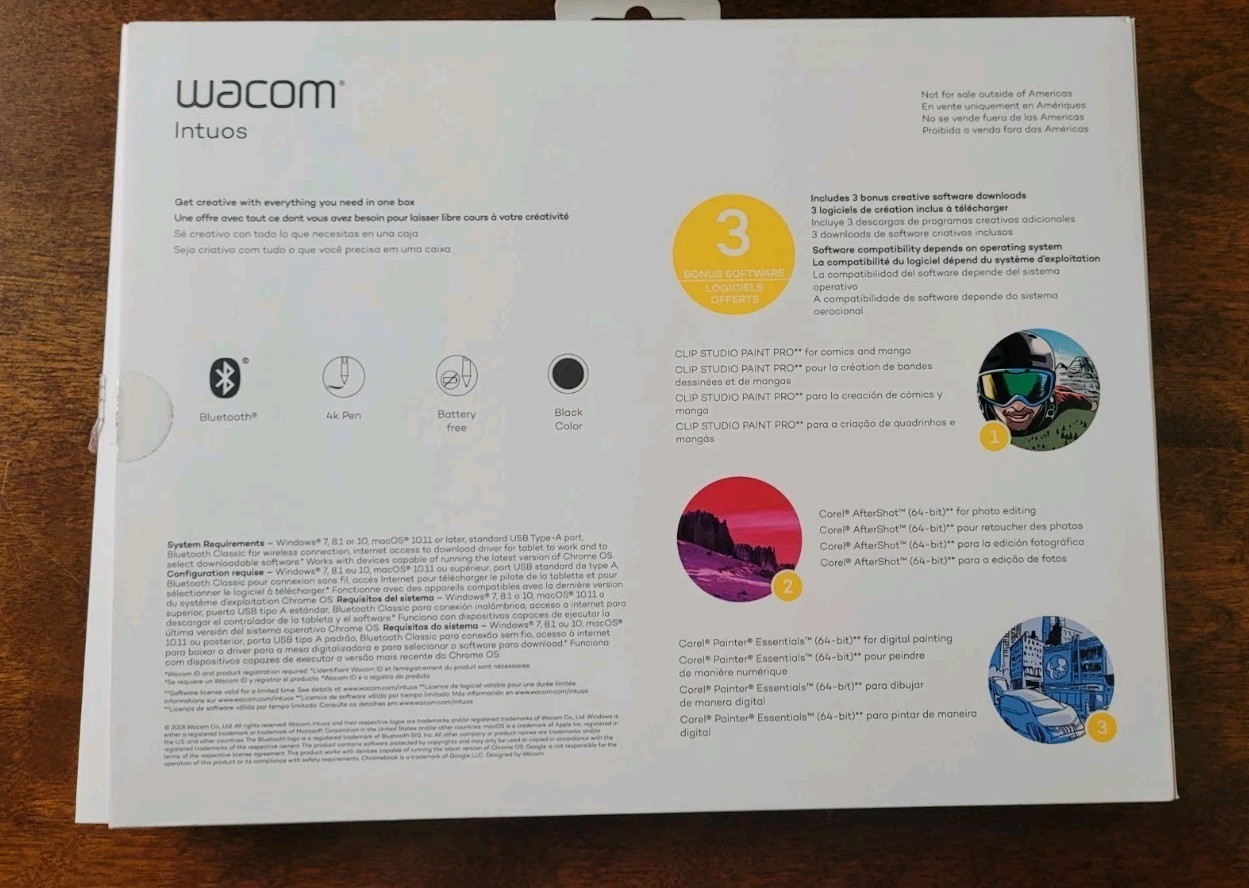 Wacom Intuos Bluetooth Graphics Tablet CTL-6100WL/K0-AB No Software Included
