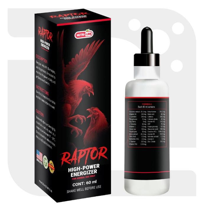 Energizante w creatine For Roosters Raptor 60ml (Para Gallos) Alta Potencia