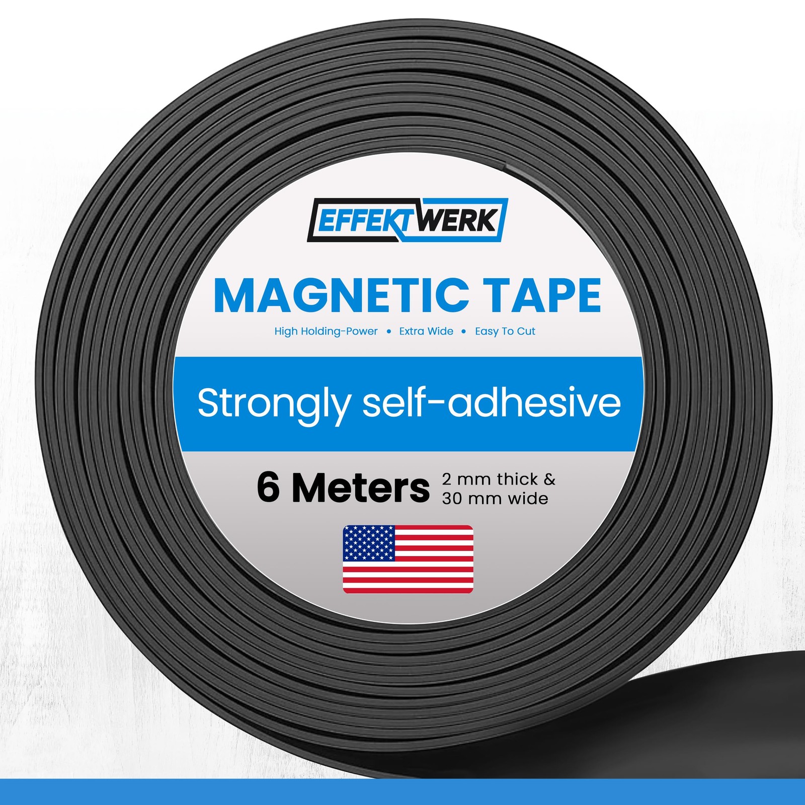 E•Werk - Magnetic Tape Roll - 20' / 6 Meter - Extra Thick & Wide Magnet Strips w