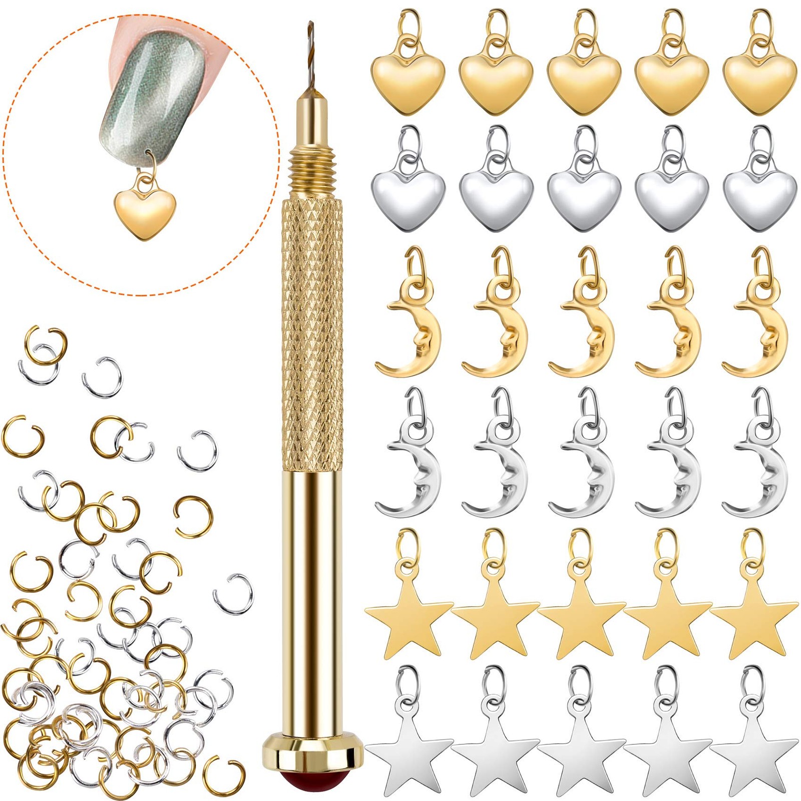 71 PCS Dangle Nail Art Charms, Nail Jewelry Rings