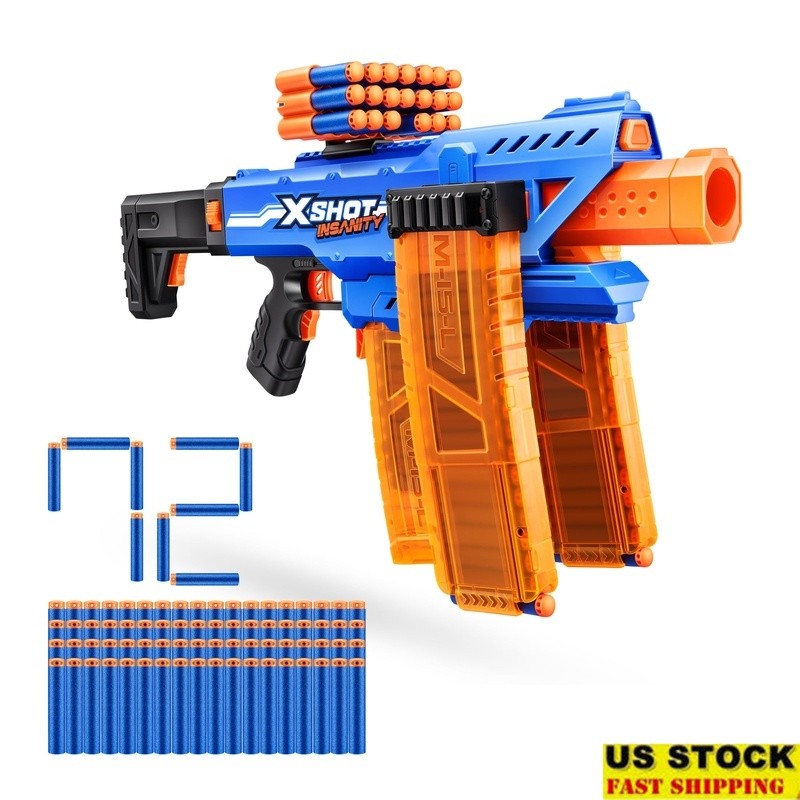 Insanity Motorized Clip Mania Blaster 72 Darts 3 Clips Foam Dart Action New