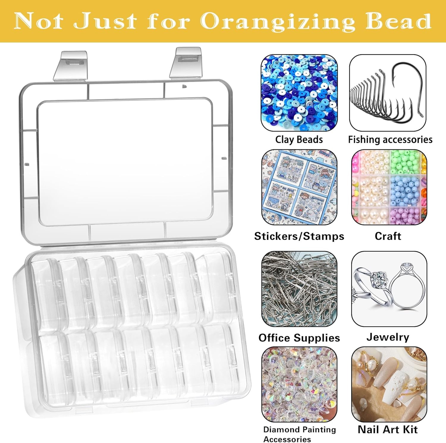 15-Piece Small Bead Organizer Set – Clear Plastic Storage Boxes with Hinged Lids
