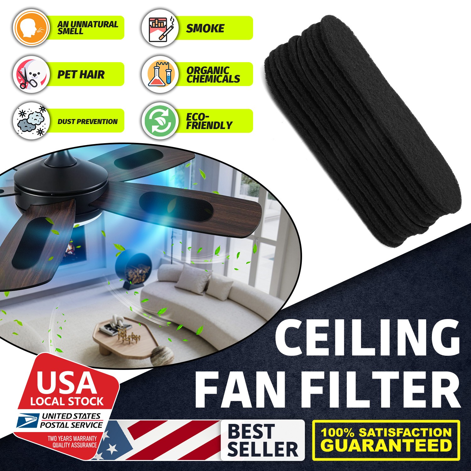 10pcs Ceiling Fan Filters for Blades Bring Fresh and Natural Air Easy to Install