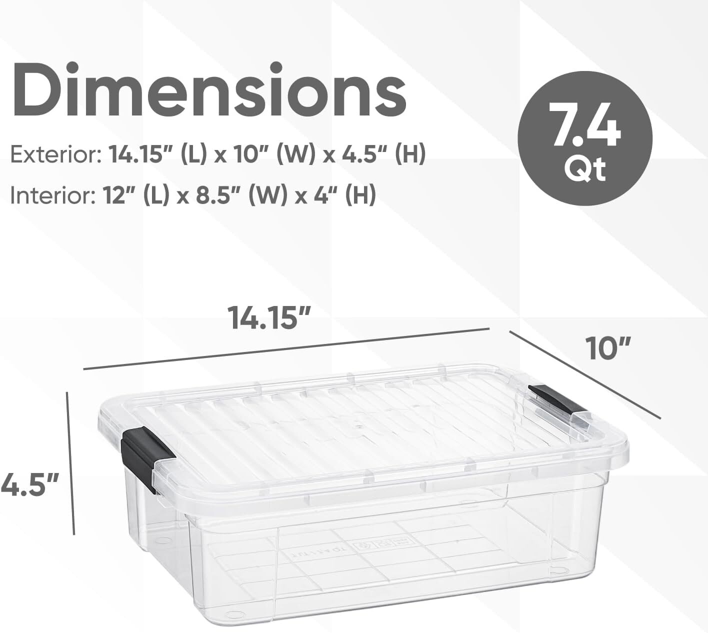 Superio Clear Storage Bins with Lids, 4 Pack- Plastic Storage Boxes - 7.4 Quart
