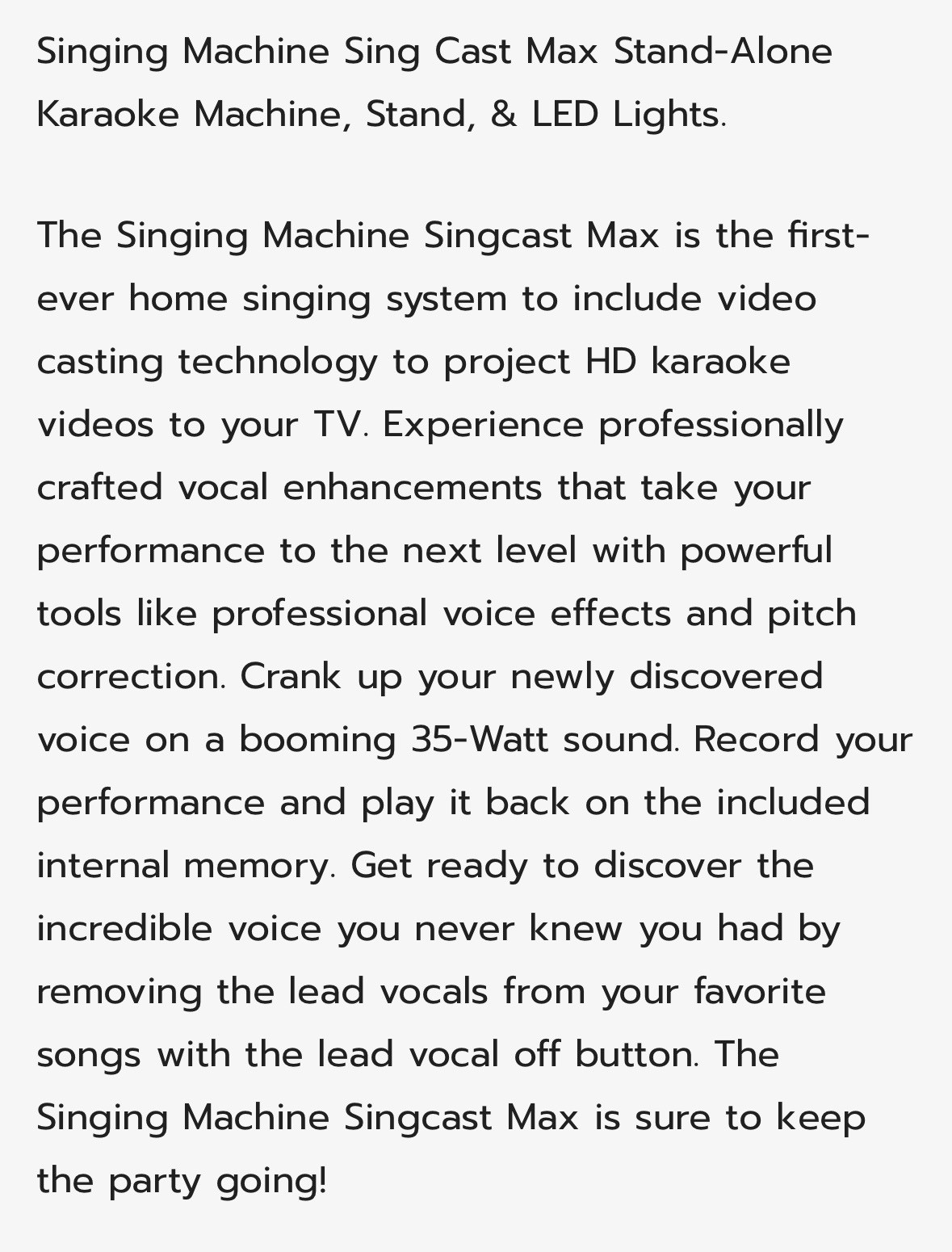 The Singing Machine SMC2035 Sing Cast Max Stand-Alone Karaoke Machine, Stand