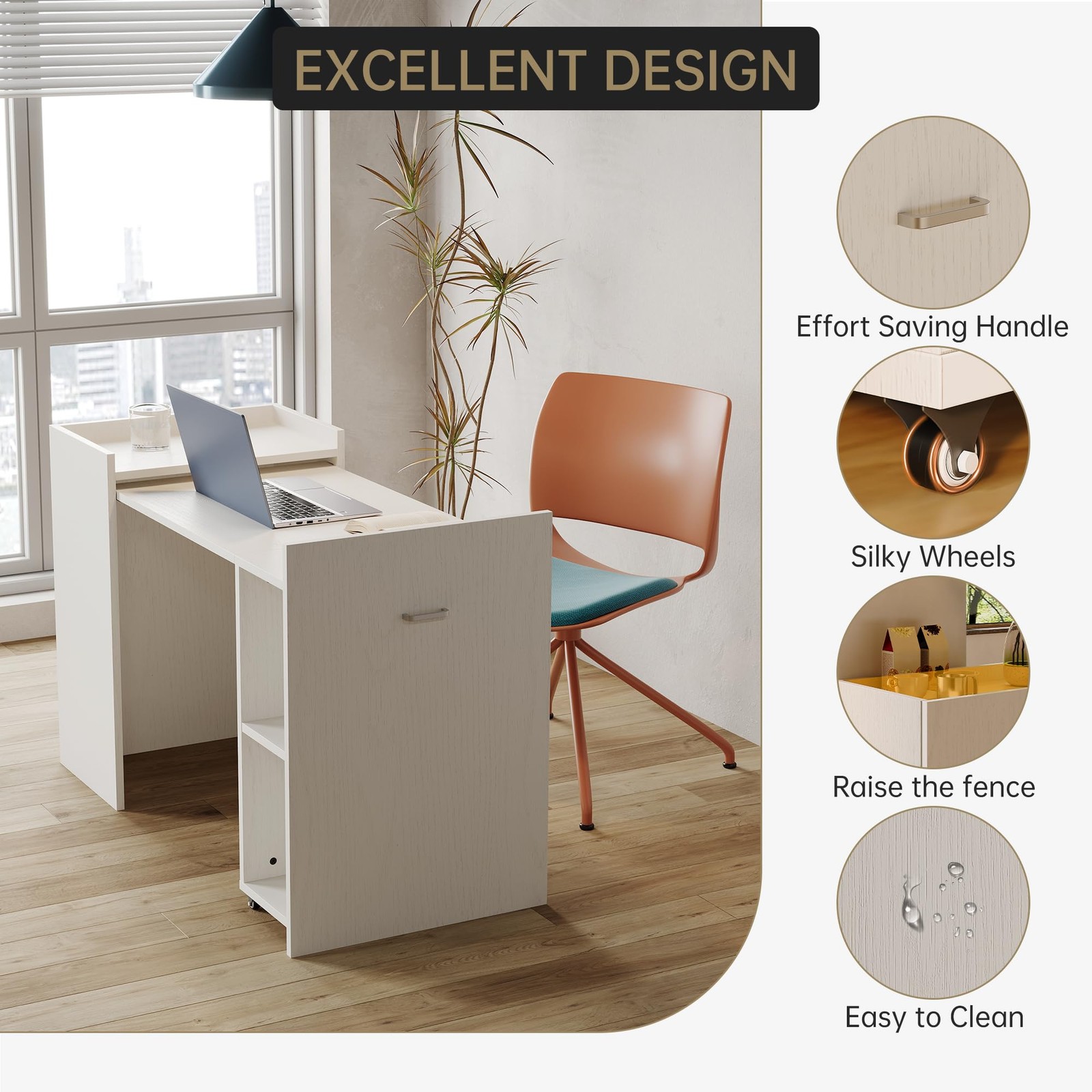 Expandable Foldable Desk 50" 2-Tier Storage Wheels Space-Saving Study