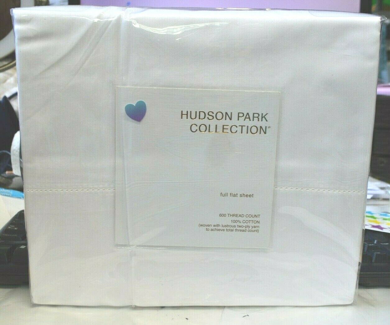 HUSON PARK COLLECTION FULL FLAT SHEET 100% COTTON 600TC COLOR WHITE NIP