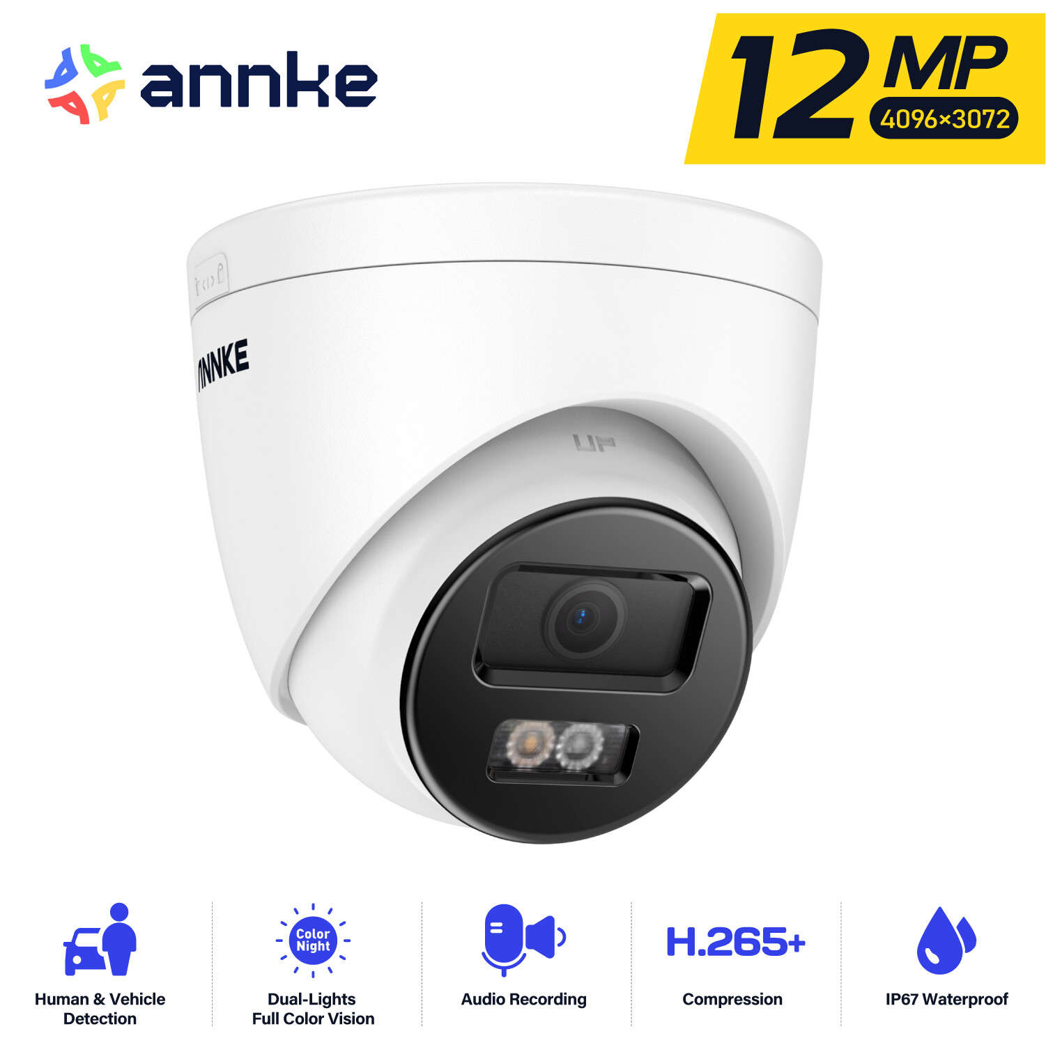 ANNKE 12MP Audio PoE Security IP Camera Human Detection Color Night Vision IP67