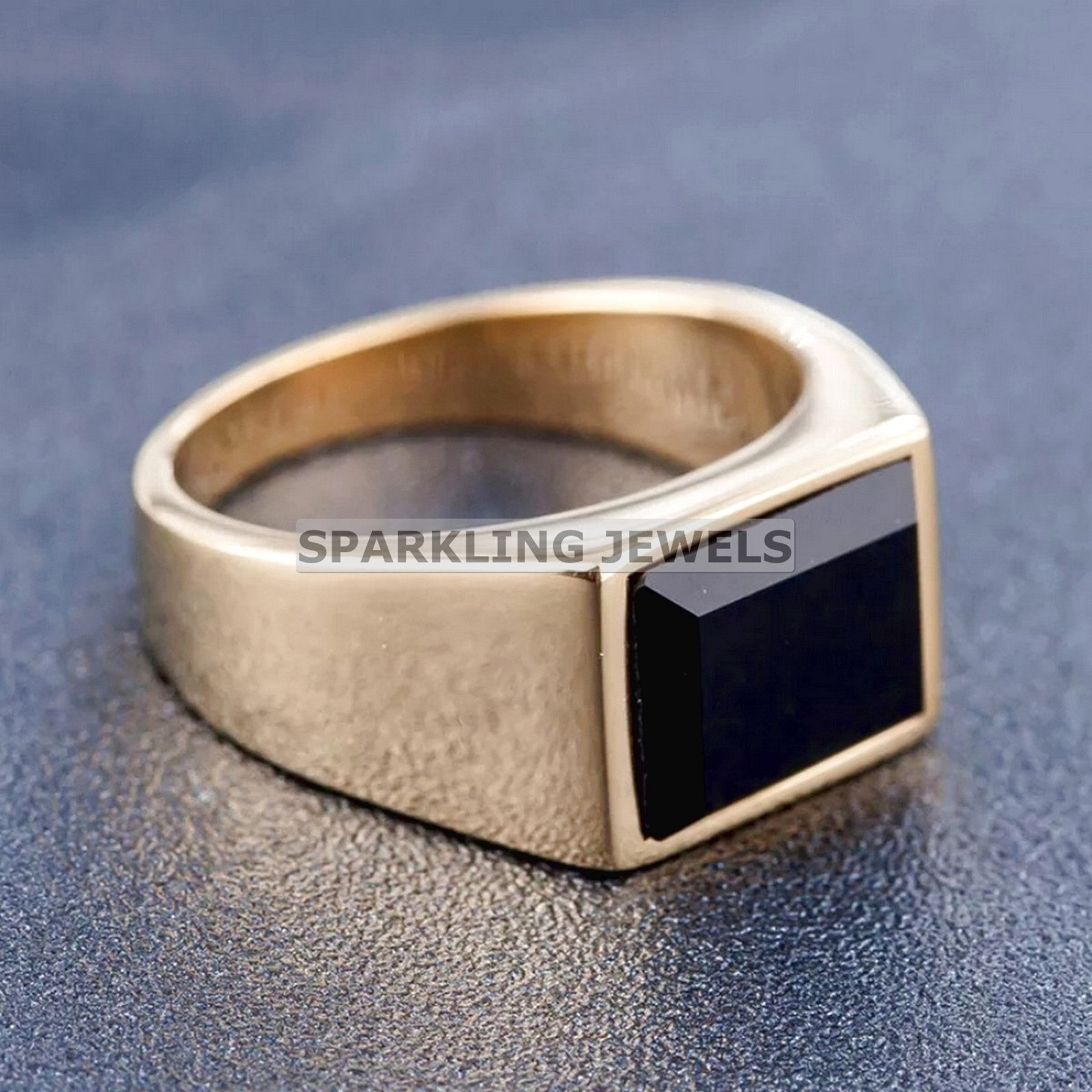Lustrous Black Onyx Baguette Cut With 14K Solid  Gold  Ring For Men #C84