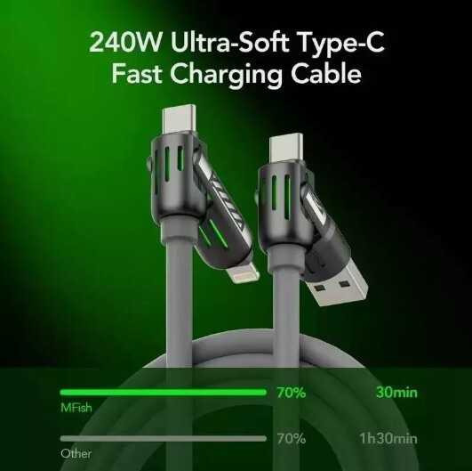 4 in 1 Multi-USB Charging Cable - MAX 240W Fast Charging/With USB A+ Type-C 5ft